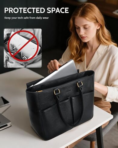 Work Tote Bag for Women with 15.6 Inch Laptop Compartment,Vintage Leather Laptop Tote Bag with Large Capacity, Waterproof Computer Bags for Laptops Nurse Teacher Bag Office Business Briefcase in Saudi Arabia
