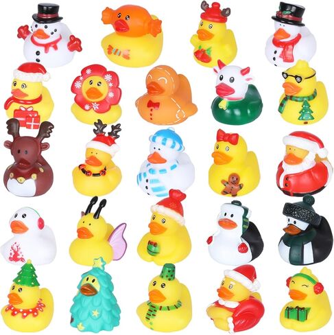 24Pcs Christmas Rubber Ducks in Bulk,Rubber Ducks for Jeeper Ducking,Jeeper Ducks with 24 Cards Tags+24 Cotton Ropes for Ducking,Ducks Ornaments for Christmas Tree in Saudi Arabia