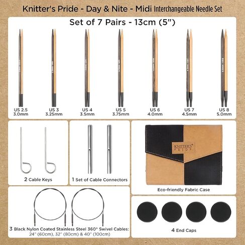 Knitter’s Pride Day & Nite Midi Interchangeable Needle Set 5"" (13cm) – 7 US Sizes (2.5 to 8) in Kuwait