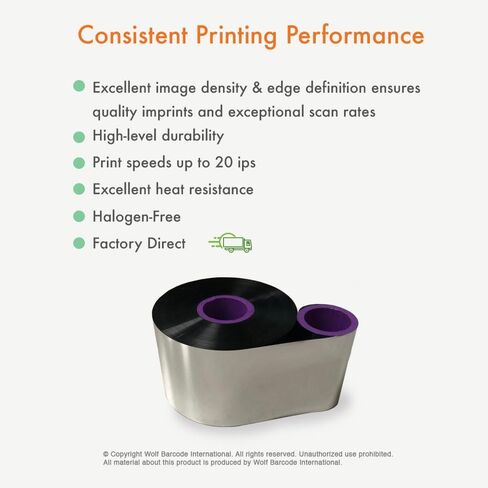Wolfbarco 1 Roll 2.17" x 2953' (55mm x 900m) Standard Near-Edge Wax/Resin Thermal Transfer Ribbon Black 1" Core Coated Side in (CSI) for SmartDate X65, SmartDate X40, SmartDate X45 Printers in Saudi Arabia
