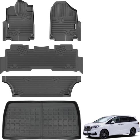 Floor Mats & Cargo Liner Compatible with 2018-2026 Honda Odyssey 7-Passenger,TPE All Weather Floor Liners & Cargo Mat 5pcs Full Set Odyssey Accessories Black in Saudi Arabia