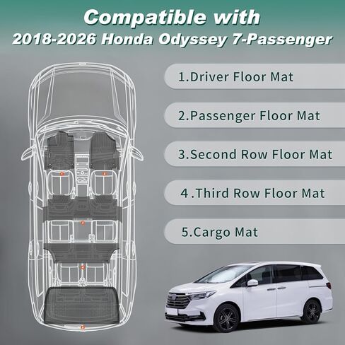 Floor Mats & Cargo Liner Compatible with 2018-2026 Honda Odyssey 7-Passenger,TPE All Weather Floor Liners & Cargo Mat 5pcs Full Set Odyssey Accessories Black in Saudi Arabia