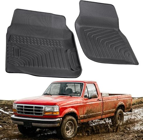 Floor Mats for Ford F150 1980–1996, F250/F350 1980–1997 & Bronco 1980–1996, Custom Fit Truck Floor Mats, All Weather TPE Floor Liners Front Set, Non-Slip Heavy Duty Car Accessories Black Liners 2PCS in Kuwait