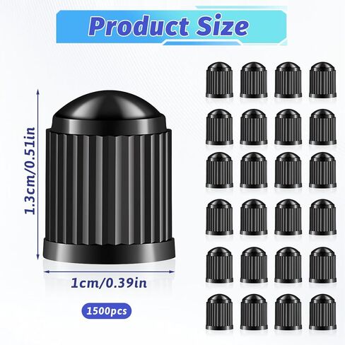 1500 Pcs Plastic Black Tire Valve Caps, Valve Stem Caps, Universal Tire Cap, Air Cap Cover with O Rubber Seal, Leak Proof, Dust Proof Stem Cover, for Cars, SUVs, Bike, Bicycle, Trucks, Motorcycles in Kuwait