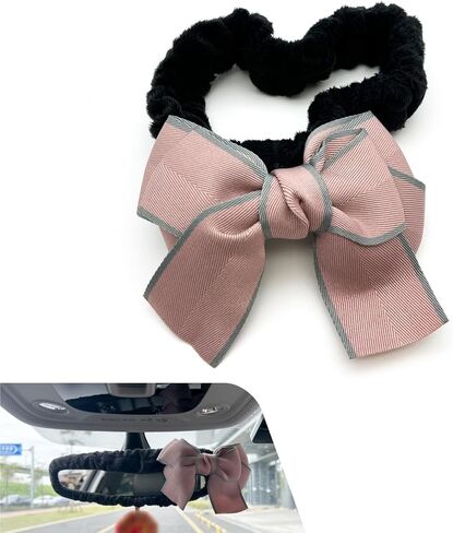 Car Rearview Mirror Cover, Cute Elastic Fluffy Bow Rear View Mirror Protector, Vehicle Interior Mirror Edge Decorative Protection Frame, Universal for SUV, Truck, RV (Black) in Kuwait