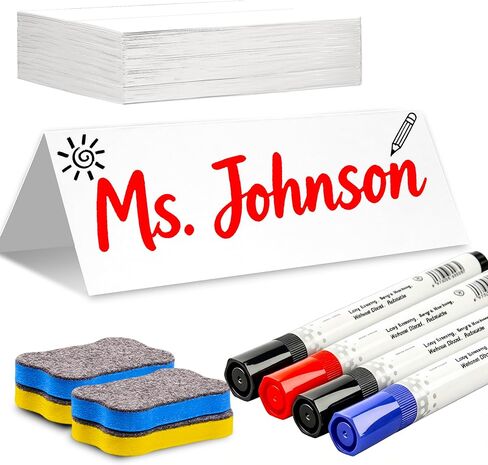 105 Pcs Dry Erase Name Tents for Meetings 7.9'' x 5.5'' Fold Table Tent Cards Reusable Name Tents for Tables with 4 Markers & 4 Erasers, Dry Erase Name Plates for Classroom Office Wedding in Saudi Arabia