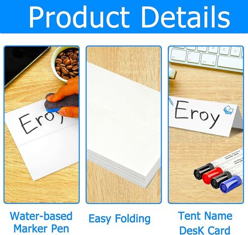 105 Pcs Dry Erase Name Tents for Meetings 7.9'' x 5.5'' Fold Table Tent Cards Reusable Name Tents for Tables with 4 Markers & 4 Erasers, Dry Erase Name Plates for Classroom Office Wedding in Saudi Arabia