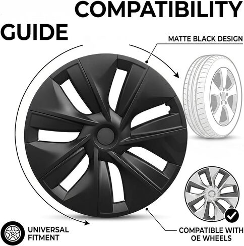 19 Inch Wheel Covers for Tesla Model Y 2020-2024 Gemini Wheels, 4PCS Matte Black ABS Hubcaps with Full Rim Protector, Snap-On Replacement Wheel Covers for Model Y RWD AWD Accessories in Saudi Arabia