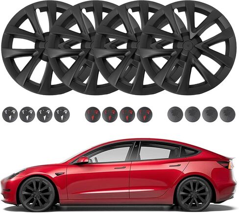 PM Auto Set of 4 Matte Black Snap On Hubcap Wheel Rim Skin Covers for 2017-2023 Tesla 3 18 inch Wheel Except Highland in Saudi Arabia