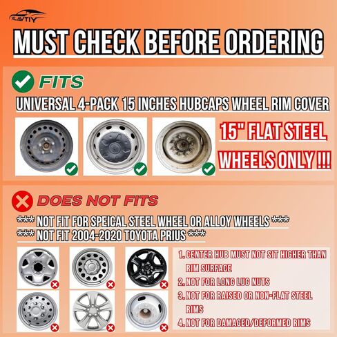 15 Inch Universal Hubcaps, Grey & Black Snap-On Wheel Covers, Compatible with Most Standard Steel Wheels, Cars Sedans & SUV, Set of 4 (Grey and Black) in Kuwait