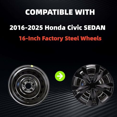 أغطية عجلات مقاس 16 بوصة تناسب أغطية العجلات الفولاذية لمصنع Honda Civic Sedan 2016-2025؛ طقم 4 قطع (أسود) in Kuwait