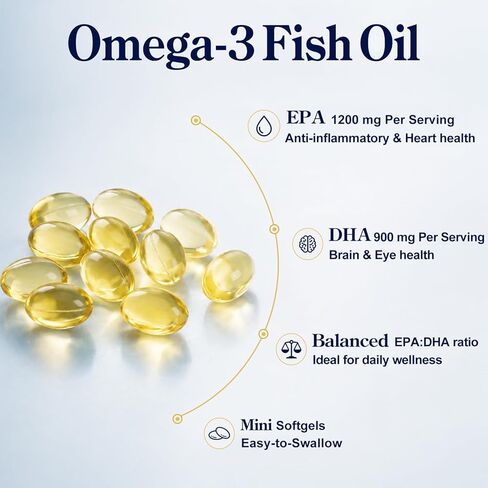 Omega-3 Fish Oil Supplements 4200mg– Triple Strength, Mini Softgels, High Purity EPA & DHA for Brain, Heart & Eye Health, Wild-Caught, Burpless, Non-GMO, Third-Party Tested | 150 Softgels in Saudi Arabia