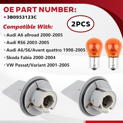 Indicator Lamp Holder, Turn Singal Light Socket with Lamp Bulb for Audi A6 RS6 Avant for VW Passat Replace OE 3B0953123C 2PCS in Kuwait