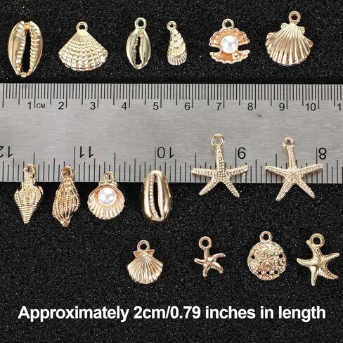 16Pcs Beach Charms, Summer Pendant Starfish Seashells Conches Ocean Charms for Jewelry Making, Alloy Charm Pendants for Bracelets Necklaces Earrings Keychain DIY Crafts Accessories, Gold in Kuwait