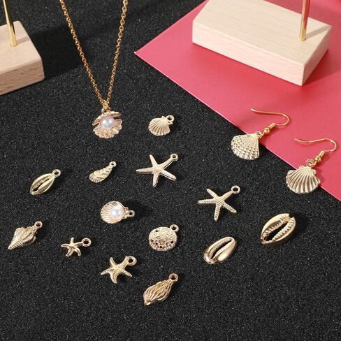 16Pcs Beach Charms, Summer Pendant Starfish Seashells Conches Ocean Charms for Jewelry Making, Alloy Charm Pendants for Bracelets Necklaces Earrings Keychain DIY Crafts Accessories, Gold in Kuwait