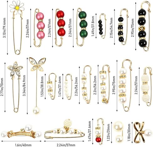 20 Pieces Pearl Crystal Brooch Safety Pins, Pant Waist Tightener & Junk Socks Charms Kit, Decorative Decoration Accessories for Women for Sweater, Shirts, Dresses,Shawls,Jeans, Bags and Hats in Kuwait