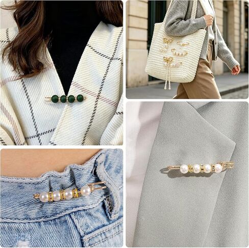 20 Pieces Pearl Crystal Brooch Safety Pins, Pant Waist Tightener & Junk Socks Charms Kit, Decorative Decoration Accessories for Women for Sweater, Shirts, Dresses,Shawls,Jeans, Bags and Hats in Kuwait