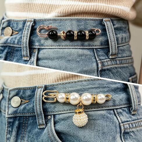 20 Pieces Pearl Crystal Brooch Safety Pins, Pant Waist Tightener & Junk Socks Charms Kit, Decorative Decoration Accessories for Women for Sweater, Shirts, Dresses,Shawls,Jeans, Bags and Hats in Kuwait