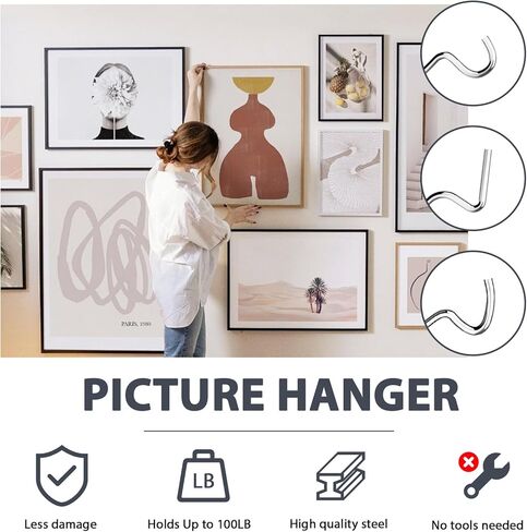 30-Piece Picture Hercules Hooks, Carbon Steel, Silver, Galvanized, Wall Mount, Including Standard, Mini and Heavy-Duty Version in Saudi Arabia