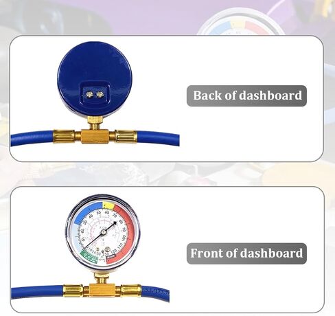R134A طقم خرطوم شحن مبرد السيارة AC، 1/2 بوصة يمكن فتاحة خرطوم إعادة شحن مكيف هواء السيارة مع مقياس، طقم قياس ضغط التيار المتردد للسيارات، عالمي للمركبات in Kuwait
