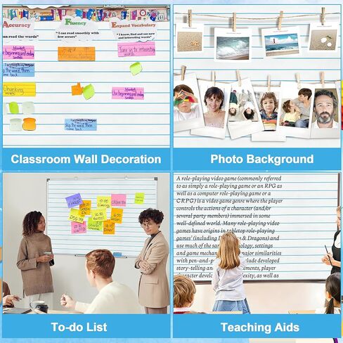 Lined Bulletin Board Roll 15.7in x 36ft Reusable Waterproof Non-Woven Fabric Background Fade Resistant Erasable Blue Lined Classroom Bulletin Board Decor for School Office Arts Crafts Home Wall Decor in Kuwait
