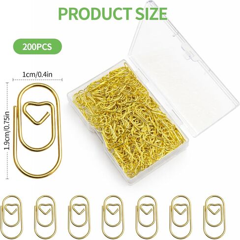 200PCS Heart Paper Clips,Mini Cute Paper Clips, Durable Metal Small Love Heart Shaped Clips for Office, School, Desk Organizers,DIY Projects(Gold) in Saudi Arabia