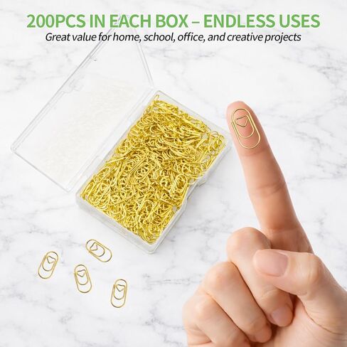 200PCS Heart Paper Clips,Mini Cute Paper Clips, Durable Metal Small Love Heart Shaped Clips for Office, School, Desk Organizers,DIY Projects(Gold) in Saudi Arabia