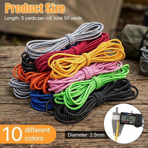 10 Pcs Reflective Elastic Cord String,0.1 Inch (2.5mm)/ 240 Feet Glow in The Dark Nylon para Cord, Utility Rope for DIY Bracelets,Crafts,Shoe Laces,Sewing, Camping, Hiking (10 Colors in Kuwait
