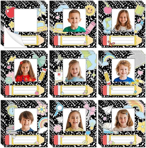 36Pcs Composition Book Desk Name Tags Back to School Photo Name Plates Desk Composition Classroom Decor Student Nameplates for Classroom Adhesive Name Tags Stickers with Photo Self Teacher Supply in Kuwait