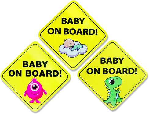 3 Pcs "Baby on Board" Magnetic Signs,Removable Signal Magnets,Bright Yellow Reflective Safety Signs Accessories Parts for Cars in Kuwait