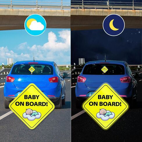 3 Pcs "Baby on Board" Magnetic Signs,Removable Signal Magnets,Bright Yellow Reflective Safety Signs Accessories Parts for Cars in Kuwait