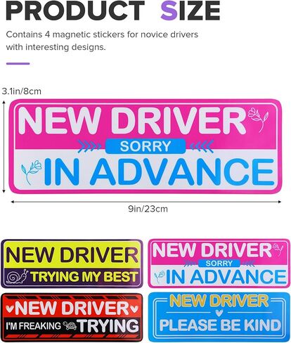4PCS New Driver Magnet for Car,Car Accessories Please Be Patient Student Drivers Magnetic,Universal Automotive Magnets,Automotive Stickers for Beginners,Suitable for Most Cars,SUV,RV,Sedan in Kuwait