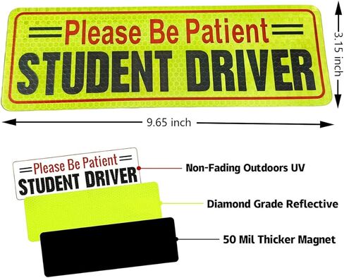 Reflective Student Driver Magnet for Car 3 Pcs, Strong Magnetic Safety Warning Sign, Please Be Patient Removable New Driver Bumper Sticker in Kuwait