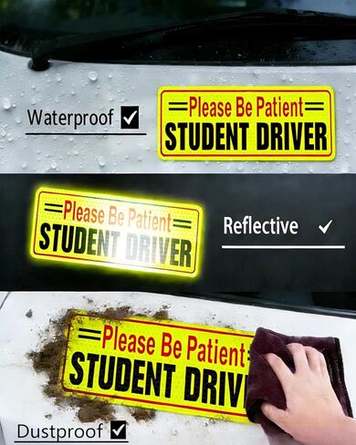 Reflective Student Driver Magnet for Car 3 Pcs, Strong Magnetic Safety Warning Sign, Please Be Patient Removable New Driver Bumper Sticker in Kuwait