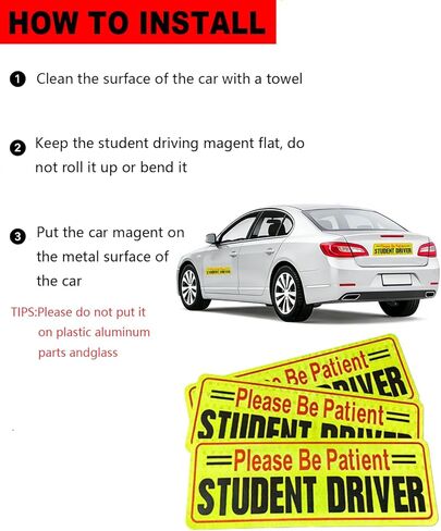 Reflective Student Driver Magnet for Car 3 Pcs, Strong Magnetic Safety Warning Sign, Please Be Patient Removable New Driver Bumper Sticker in Kuwait