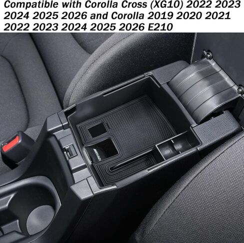 TACOBRO Center Console Organizer Compatible with Toyota Corolla Cross (XG10) 2022 2023 2024 2025 and Corolla 2019-2024 2025 E210, Maximize Space with Tray, Charging Port Coin Holder for Armrest Black in Kuwait