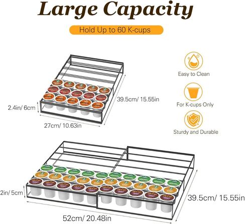 Coffee Pod Holder Drawer, Expandable K Cup Holder Compatible with Keurig K-Cup, K Cup Drawer Organizer Hold 35-70 Coffee Pod Storage for Coffee Station Office and Kitchen, Black in Saudi Arabia