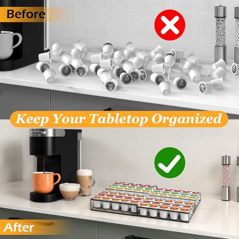 Coffee Pod Holder Drawer, Expandable K Cup Holder Compatible with Keurig K-Cup, K Cup Drawer Organizer Hold 35-70 Coffee Pod Storage for Coffee Station Office and Kitchen, Black in Saudi Arabia