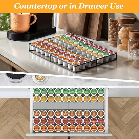 Coffee Pod Holder Drawer, Expandable K Cup Holder Compatible with Keurig K-Cup, K Cup Drawer Organizer Hold 35-70 Coffee Pod Storage for Coffee Station Office and Kitchen, Black in Saudi Arabia
