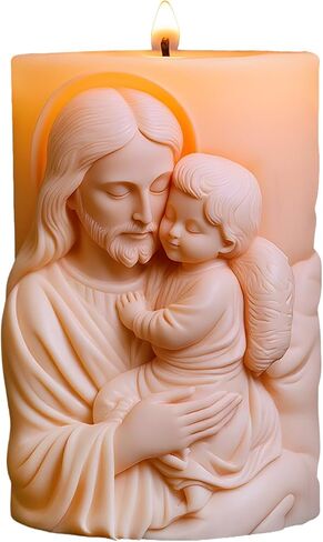 Religious Cylinder Candle Mold Jesus Holding Angel Relief Design Silicone Candle Molds for Candles Making Resin Casting Aromatherapy Candles Handmade Wax Home Decor in Kuwait