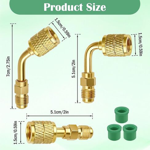 3pcs R32 R454B Refrigerant Brass Adapter Coolrunner 1/4 Inch Female to 1/4 Inch Male Reverse Thread, Male Quick Connect Fittings for A2L Refrigerant Tanks & Split Systems in Kuwait