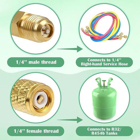 3pcs R32 R454B Refrigerant Brass Adapter Coolrunner 1/4 Inch Female to 1/4 Inch Male Reverse Thread, Male Quick Connect Fittings for A2L Refrigerant Tanks & Split Systems in Kuwait
