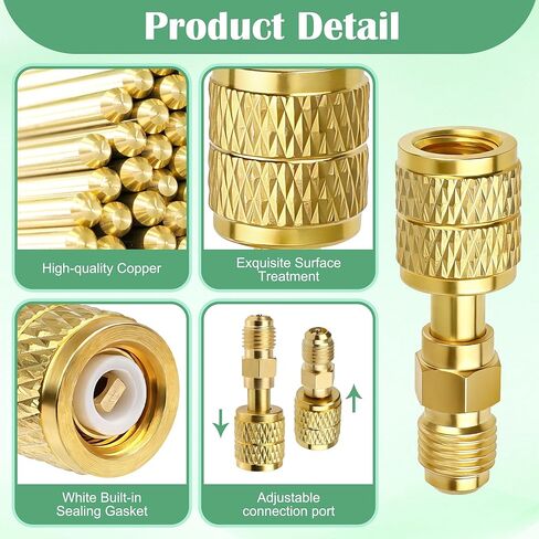3pcs R32 R454B Refrigerant Brass Adapter Coolrunner 1/4 Inch Female to 1/4 Inch Male Reverse Thread, Male Quick Connect Fittings for A2L Refrigerant Tanks & Split Systems in Kuwait