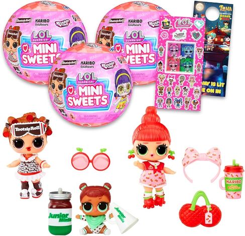LOL Surprise Loves Sweets Mini Figure Set - Bundle with 3 LOL Surprise Mystery Blind Balls with Mini Doll and Matching Candy Accessories, Stickers, More for Kids, Girls in Kuwait