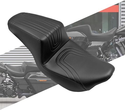 مقعد واحد من قطعة واحدة للسائق والراكب مناسب لدراجة Harley Touring CVO Road Glide FLTR Street Glide FLHX Road King FLHR Electra Glide Ultra Limited FLHT 2009-2023 (خياطة برتقالية) in Kuwait