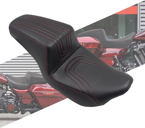 مقعد واحد من قطعة واحدة للسائق والراكب مناسب لدراجة Harley Touring CVO Road Glide FLTR Street Glide FLHX Road King FLHR Electra Glide Ultra Limited FLHT 2009-2023 (خياطة برتقالية) in Kuwait