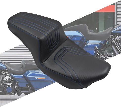 مقعد واحد من قطعة واحدة للسائق والراكب مناسب لدراجة Harley Touring CVO Road Glide FLTR Street Glide FLHX Road King FLHR Electra Glide Ultra Limited FLHT 2009-2023 (خياطة برتقالية) in Kuwait