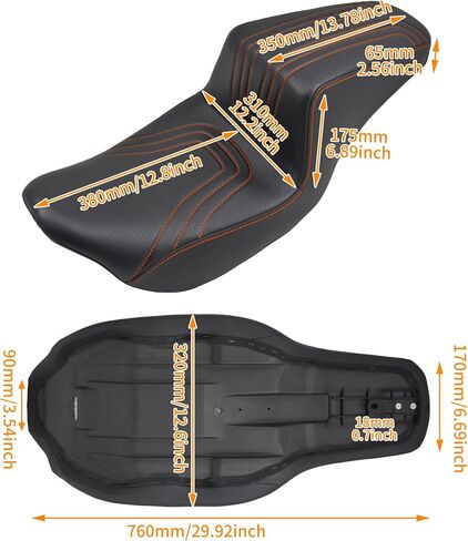 مقعد واحد من قطعة واحدة للسائق والراكب مناسب لدراجة Harley Touring CVO Road Glide FLTR Street Glide FLHX Road King FLHR Electra Glide Ultra Limited FLHT 2009-2023 (خياطة برتقالية) in Kuwait