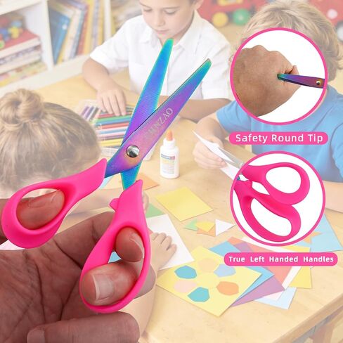 5" Left Handed Scissors Kids,Safety Lefty Kids Scissors,Blunt Tip,Titanium Coating Stainless Steel Blades,Ergonomic Design Left Handles,Suitable for School,Family Daily Use,for Age 4+,3 Pack in Saudi Arabia