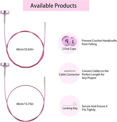 Yarniss Interchangeable Cable for Circular Knitting Needle, 16"/24" Flexible Circular Needle Cord with 360° Swivel, Red in Saudi Arabia
